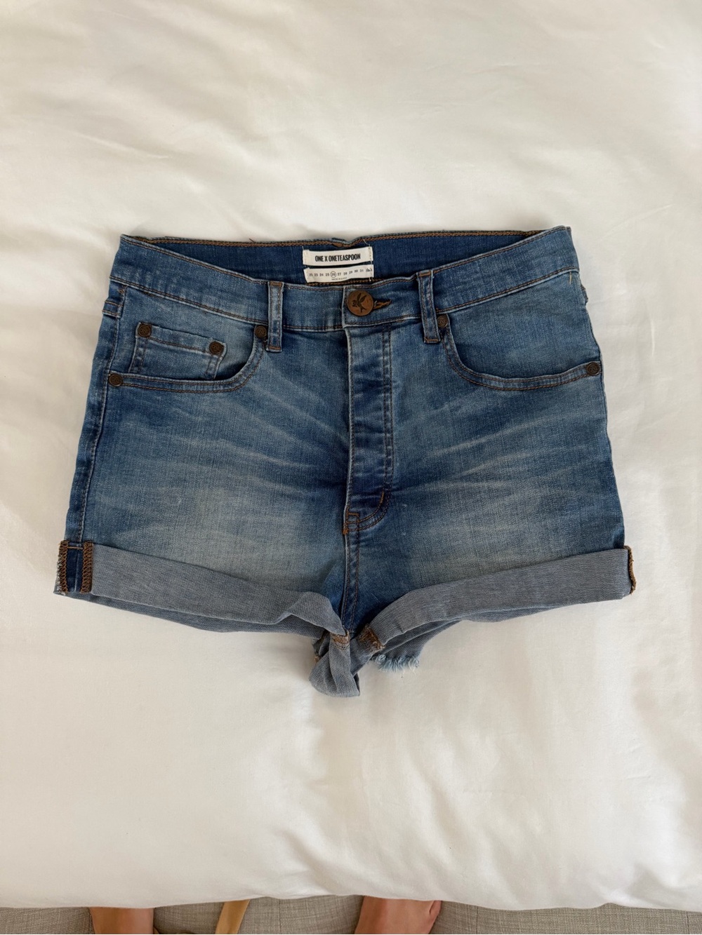 One Teaspoon Blue Rolled Hem Denim Shorts